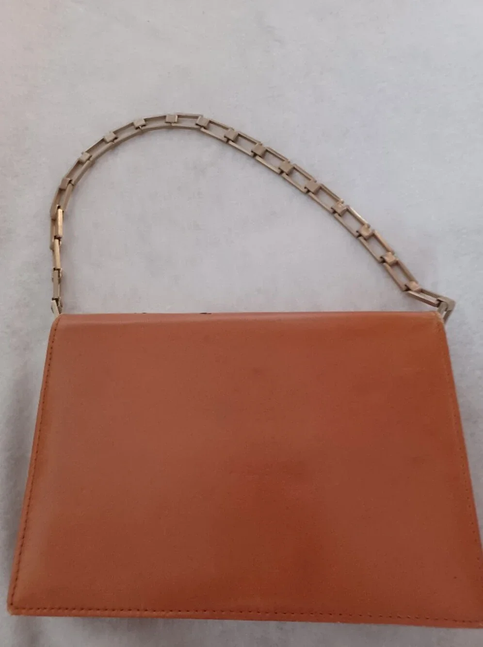VINTAGR Emerald Green Tan Clutch From Hong Kong with Gold Chain Strap
